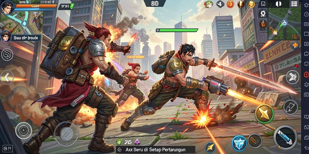 Gameplay aksi intens dengan pertarungan yang mendebarkan.