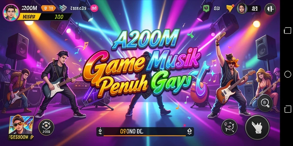 Tangkapan layar A200M menampilkan gameplay musik yang seru dan interaktif.