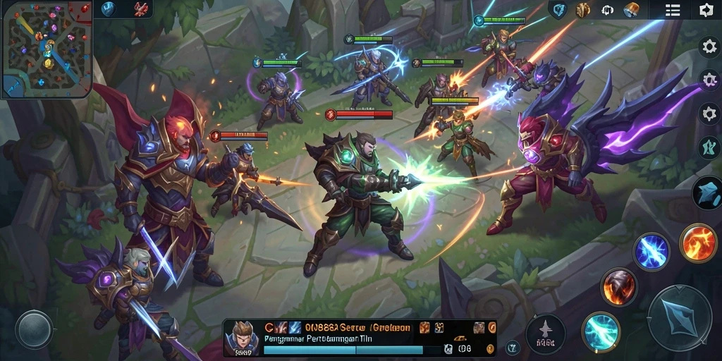 Screenshot menunjukkan pertarungan intens dalam gameplay MOBA CW8888.