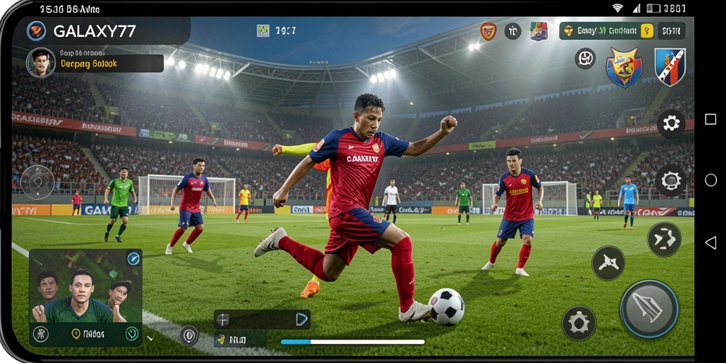 Tampilan gameplay GALAXY77 yang menampilkan pertandingan sepak bola yang mendebarkan.