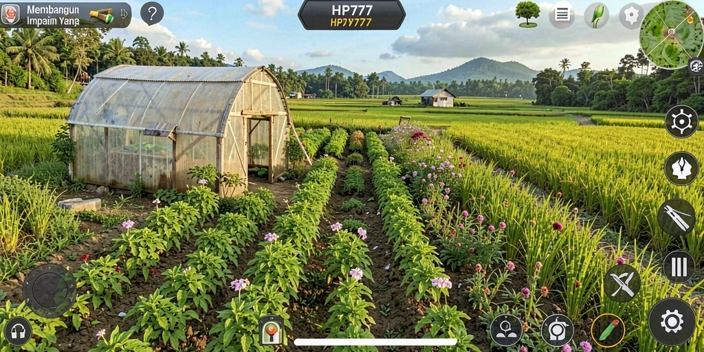 Tampilan gameplay HP777 yang menampilkan aktivitas bertani yang seru.