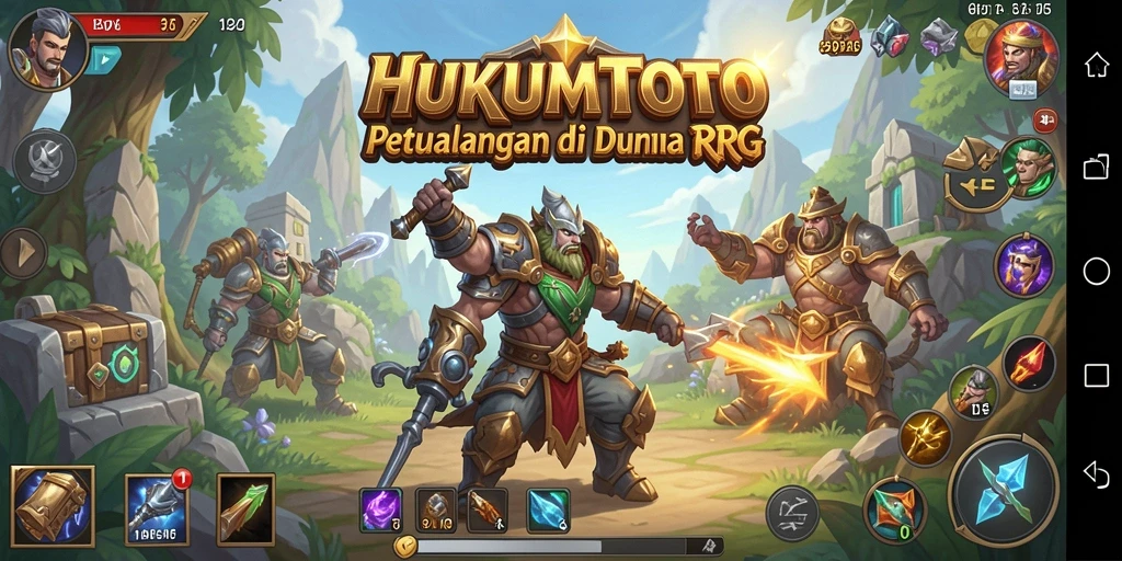Tangkapan layar utama HUKUMTOTO yang menunjukkan aksi RPG yang mendebarkan.