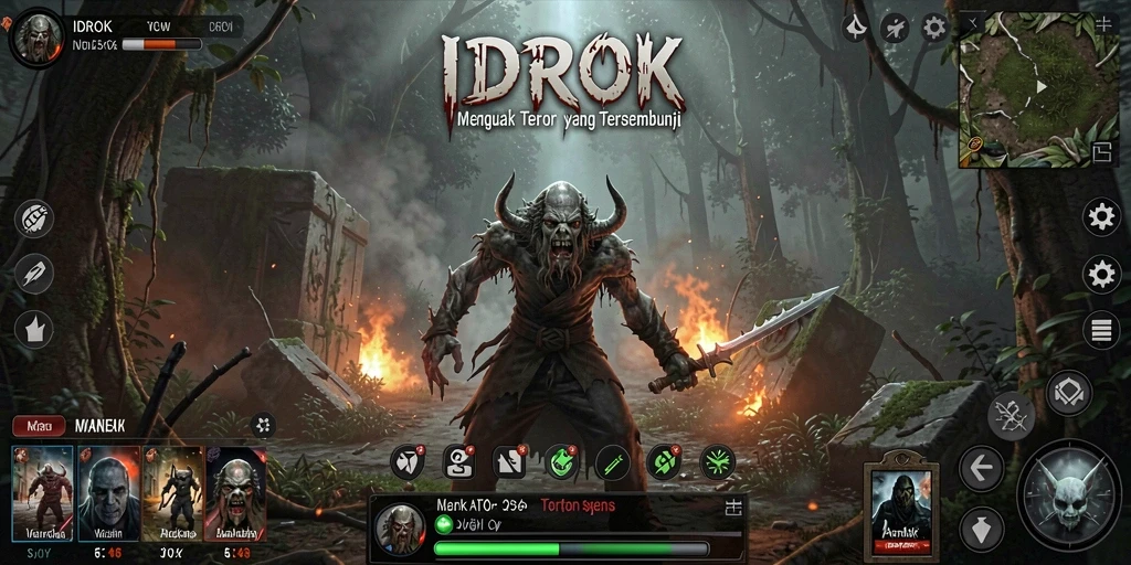 Screenshot utama IDROK menampilkan suasana menyeramkan dari gameplay Horror.