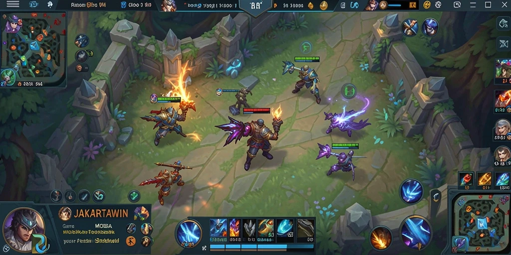 Tampilan seru dari gameplay MOBA JAKARTAWIN dengan aksi karakter.