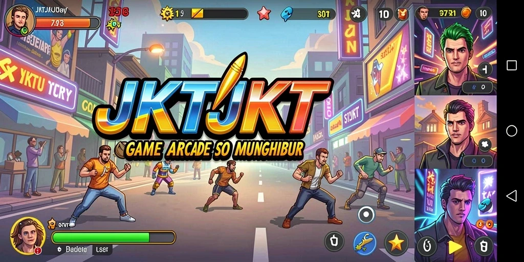 Screenshot gameplay JKTJKT yang menampilkan aksi seru dalam sebuah level.