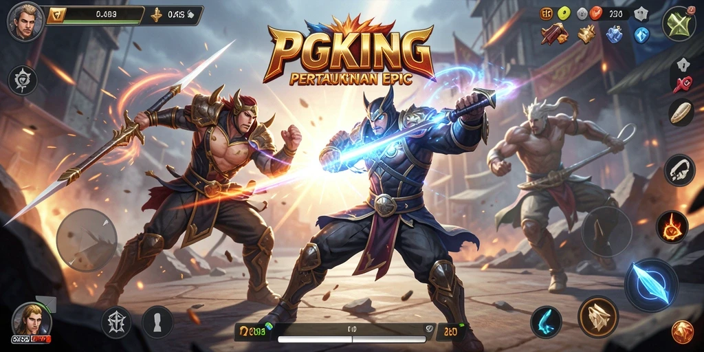 Tangkapan layar PGKING menampilkan pertarungan karakter yang epik dan dinamis.