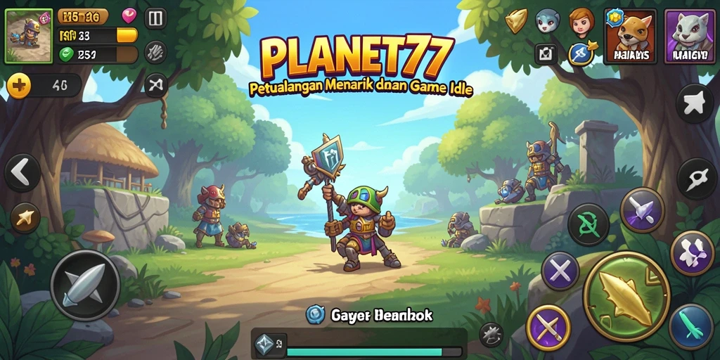 Tangkapan layar utama PLANET77 yang menunjukkan gameplay santai dan menarik.