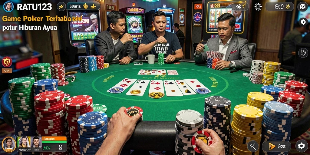Screenshot gameplay RATU123 menampilkan suasana poker yang mendebarkan.