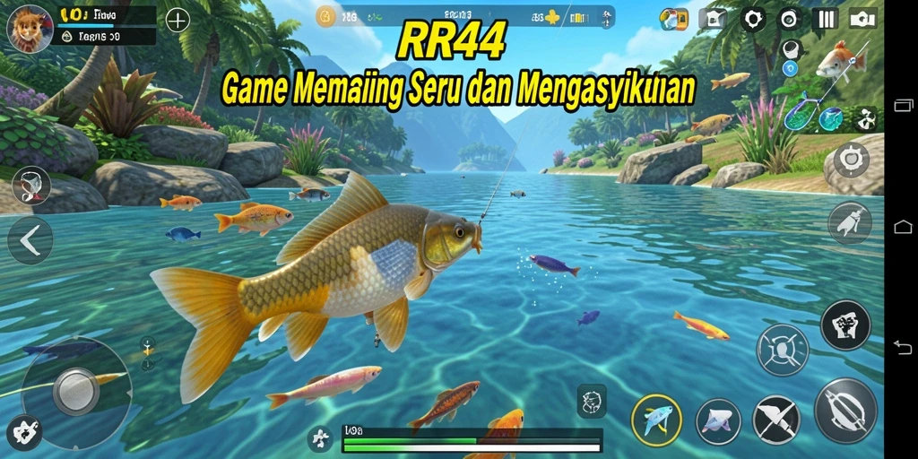 Tangkapan ikan yang menakjubkan dalam gameplay RR44 di tengah alam.