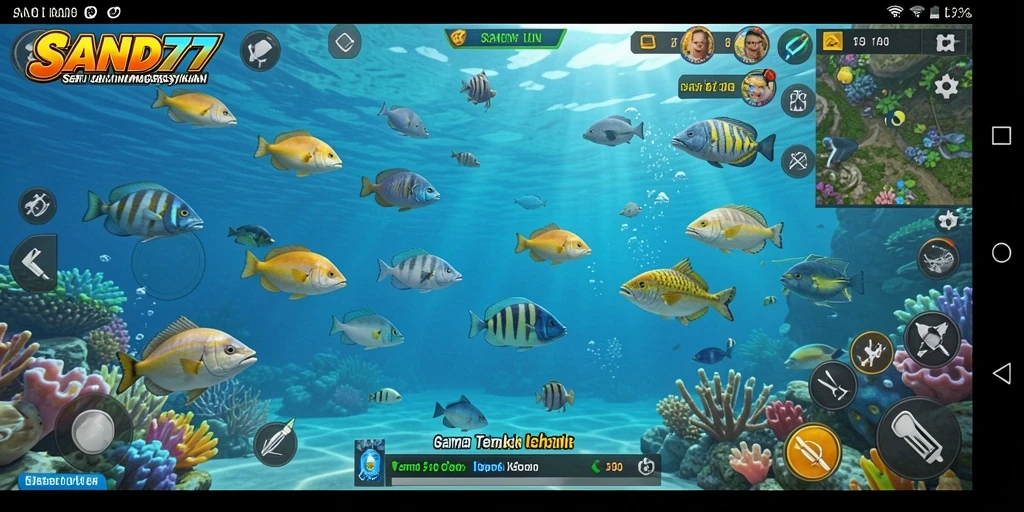 Screenshot gameplay SAND77 menampilkan keseruan dalam menembak ikan.