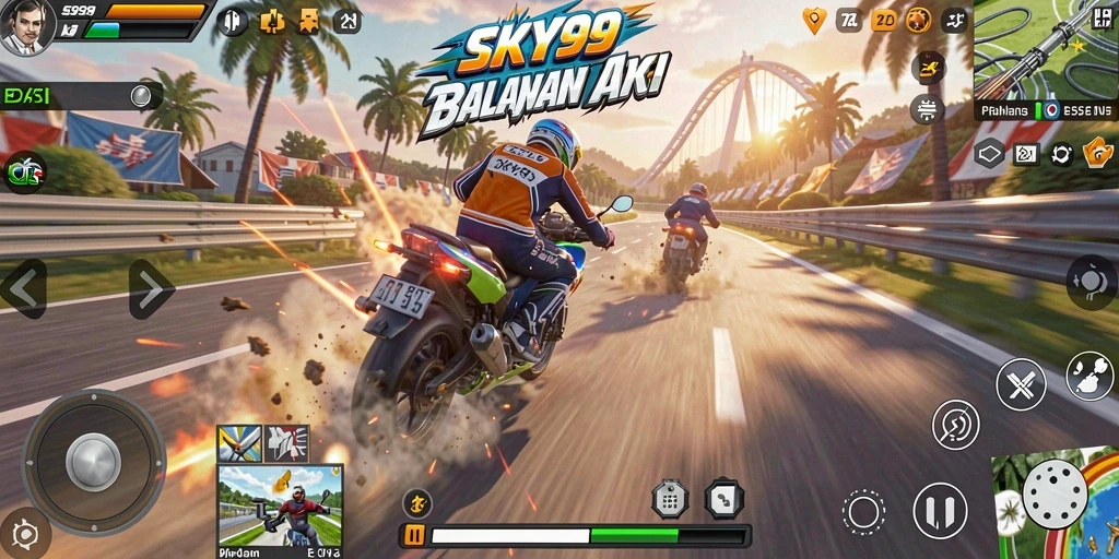 Tampilan gameplay SKY99 yang menarik dengan aksi balapan motor yang memukau.
