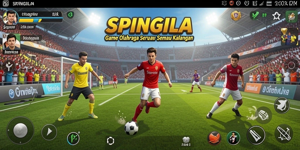 Tampilan aksi seru dari gameplay SPINGILA yang menggambarkan olahraga.