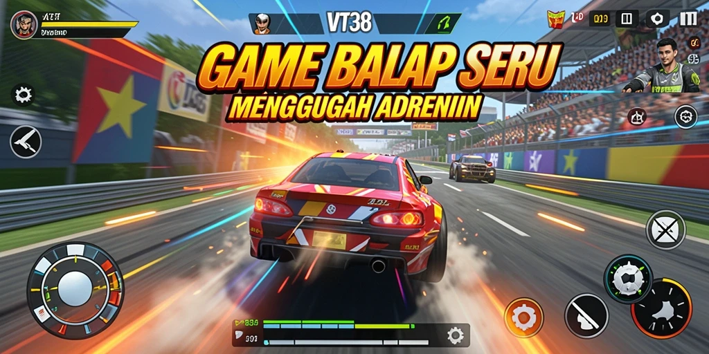 Gameplay VT38 dalam aksi balap dengan grafis menawan.